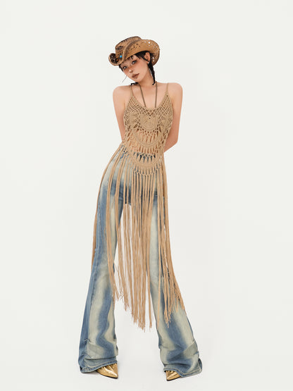 【24s May.】2024 Design Mesh Fringe Beach Cover-Up