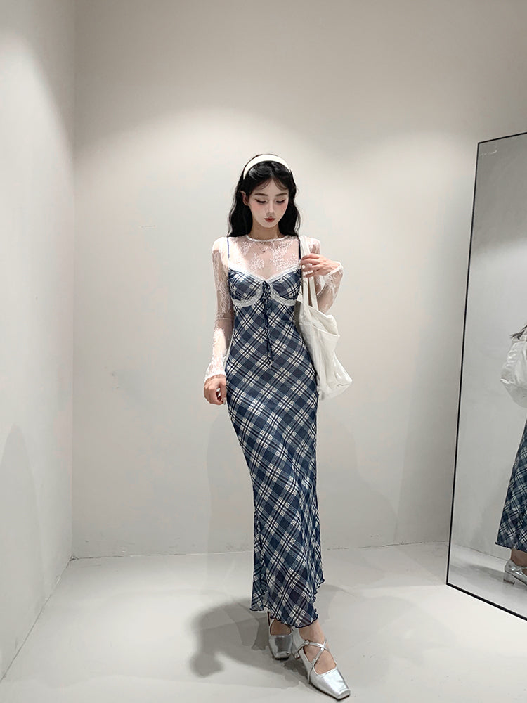 【24s Sep.】Plaid Lace Maxi Dress