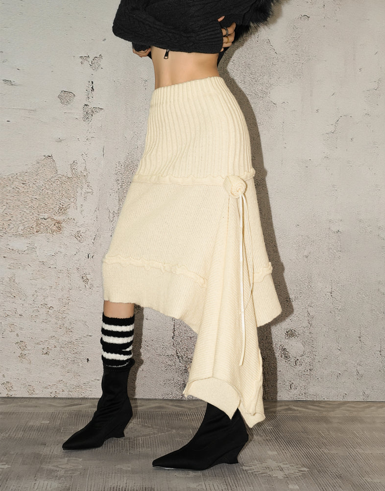 【25s Feb.】Retro Knitted Irregular Rose Ribbon Skirt