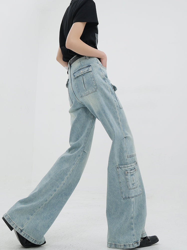 【24s Jun.】Multi-pocket Washed Denim Flared Pants