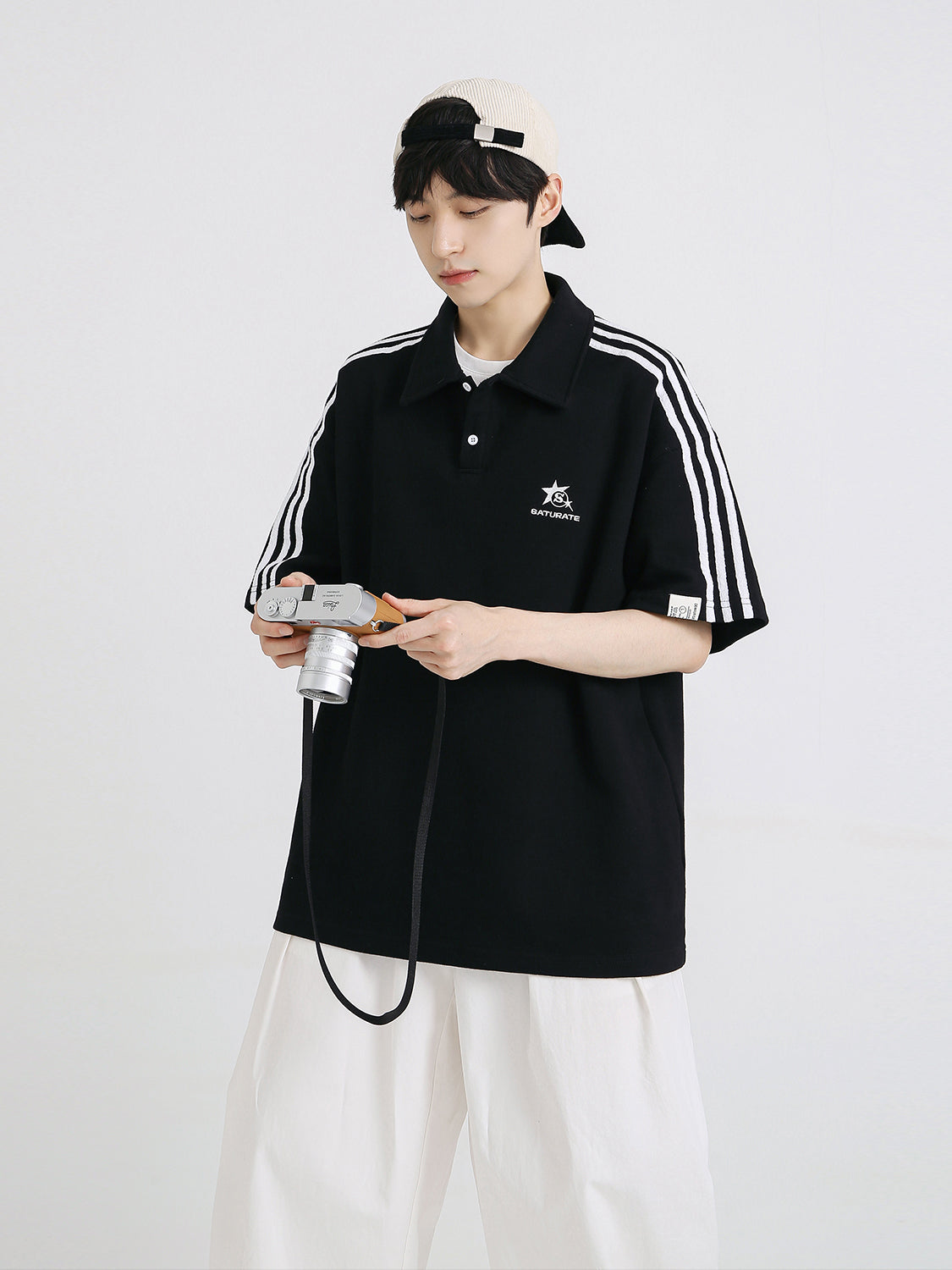 【24s Aug.】Student Striped Embroidered Polo Shirt