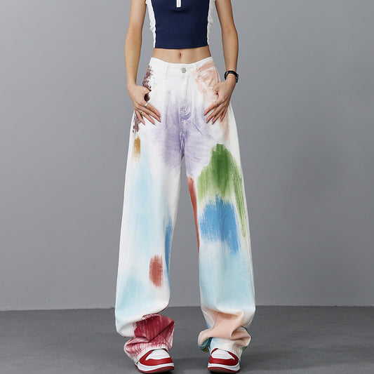 【23s July】Colorful Graffiti Denim Jeans