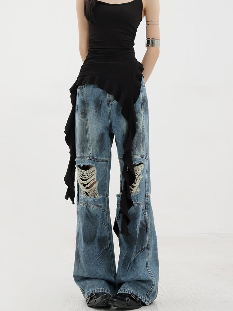 【24s Jun.】Distressed Dirty-dyed Distressed Jeans