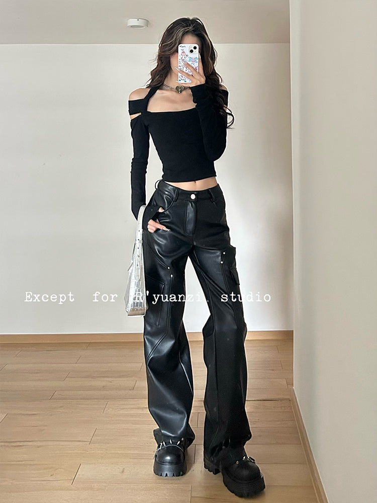 【24s Feb.】Dark Temptation Retro Rivet Leather Pants